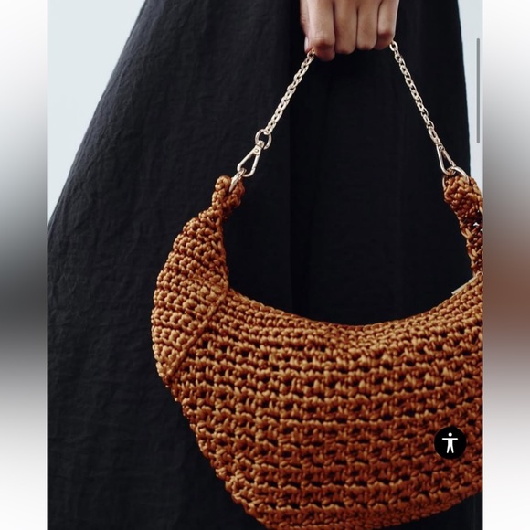 Zara NWT woven crochet detail multiway gold chain purse handbag shoulder bag - Picture 8 of 8